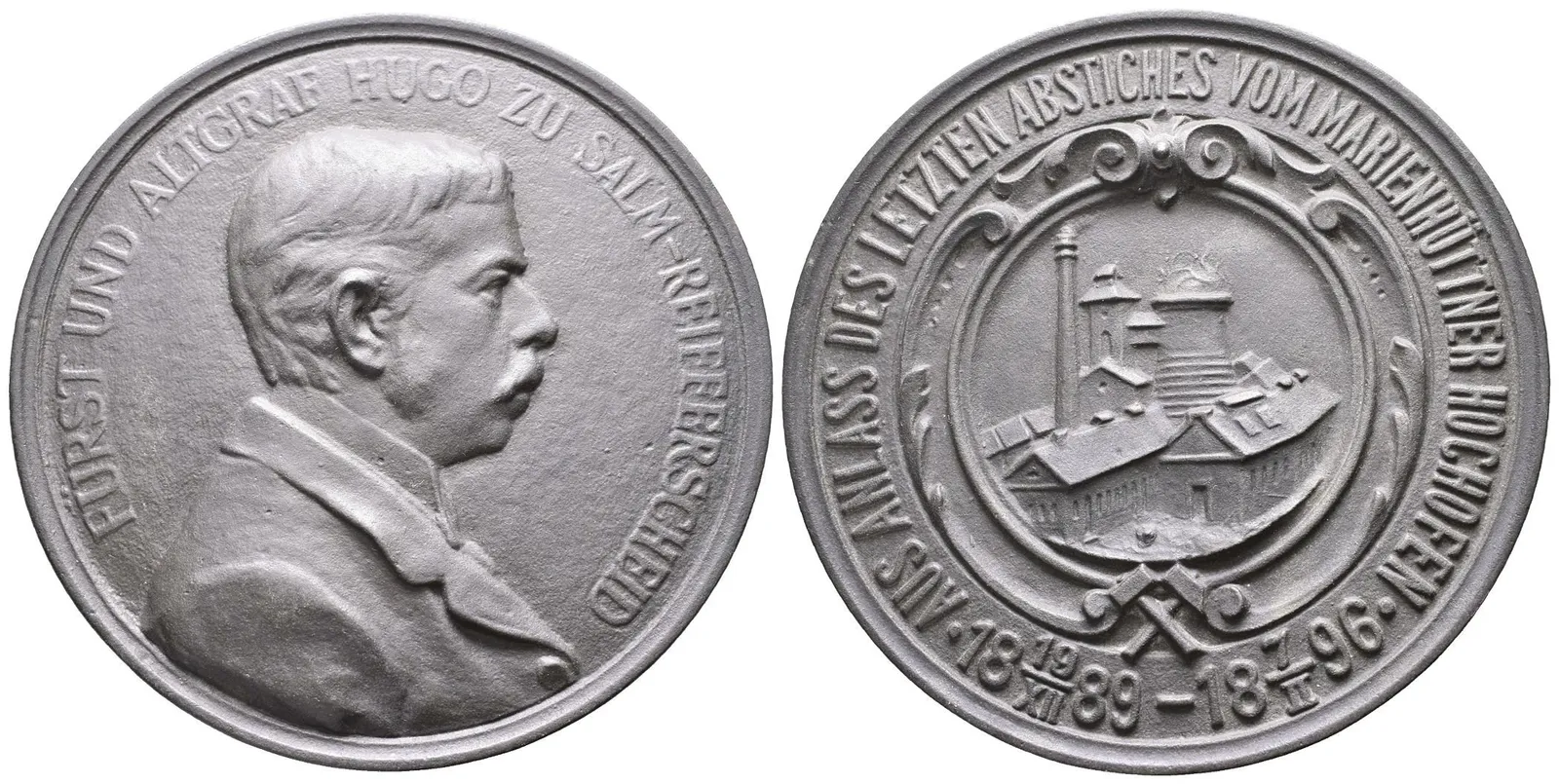 AE Medaile 1896 - Na památku posledního odpichu hutní pece, — 1