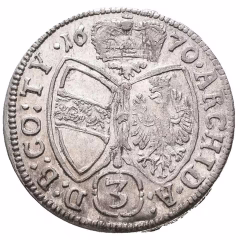 3 Krejcar 1670, Hall, Nech.2433, velmi pěkná zachovalost, patina, zbytky lesku