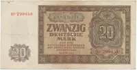Německo - NDR, 20 DM 1948, tisk SSSR, 6-místný číslovač, Ros.344b