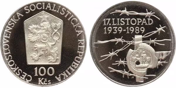 100 Kčs 1989 - 17. listopad 1939, PROOF