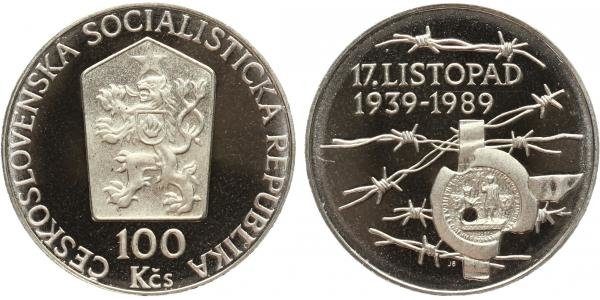 100 Kčs 1989 - 17. listopad 1939, PROOF