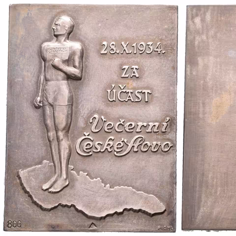 AR Plaketa 1934 - Večerní České slovo - Za účast. Ag 0,800, 40 x 30 mm (21,68 g),