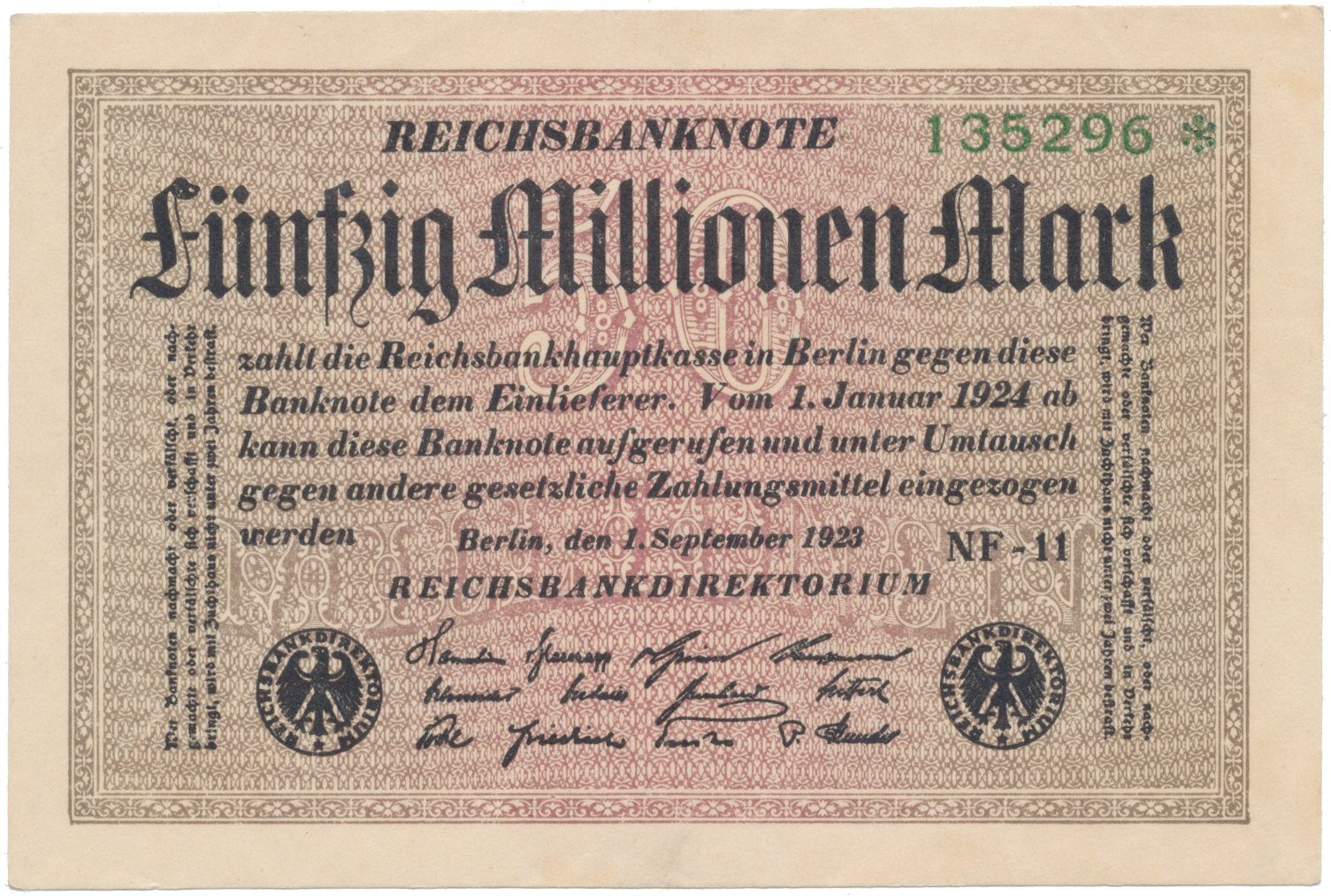 Německo, 50 Millionen Mark 1923, Ro.108l