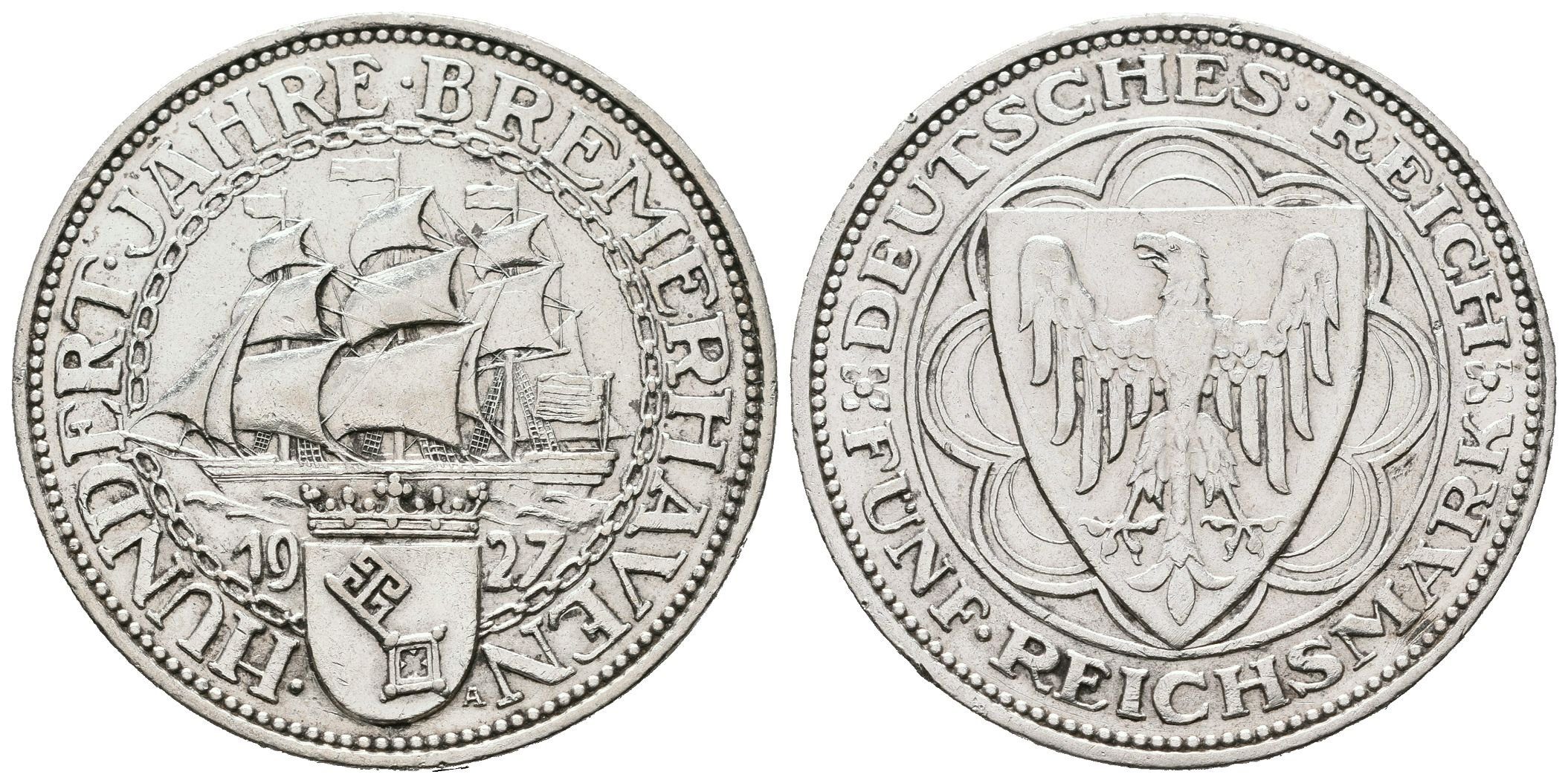 Výmar, 5 Marka 1927 A - Brémy