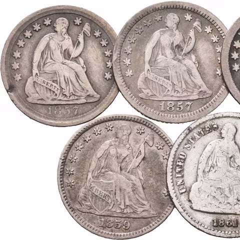 Soubor mincí - Half Dime 1850 O, 1857, 1857 O, 1859, 1861,