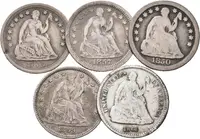 Soubor mincí - Half Dime 1850 O, 1857, 1857 O, 1859, 1861, — 1