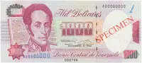 Venezuela, 1000 Bolivares 1992, anulát - SPECIMEN, P.73cs