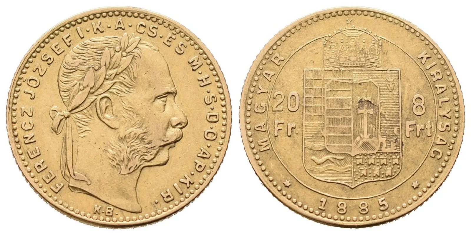 8 Zlatník / 20 Frank 1885 KB