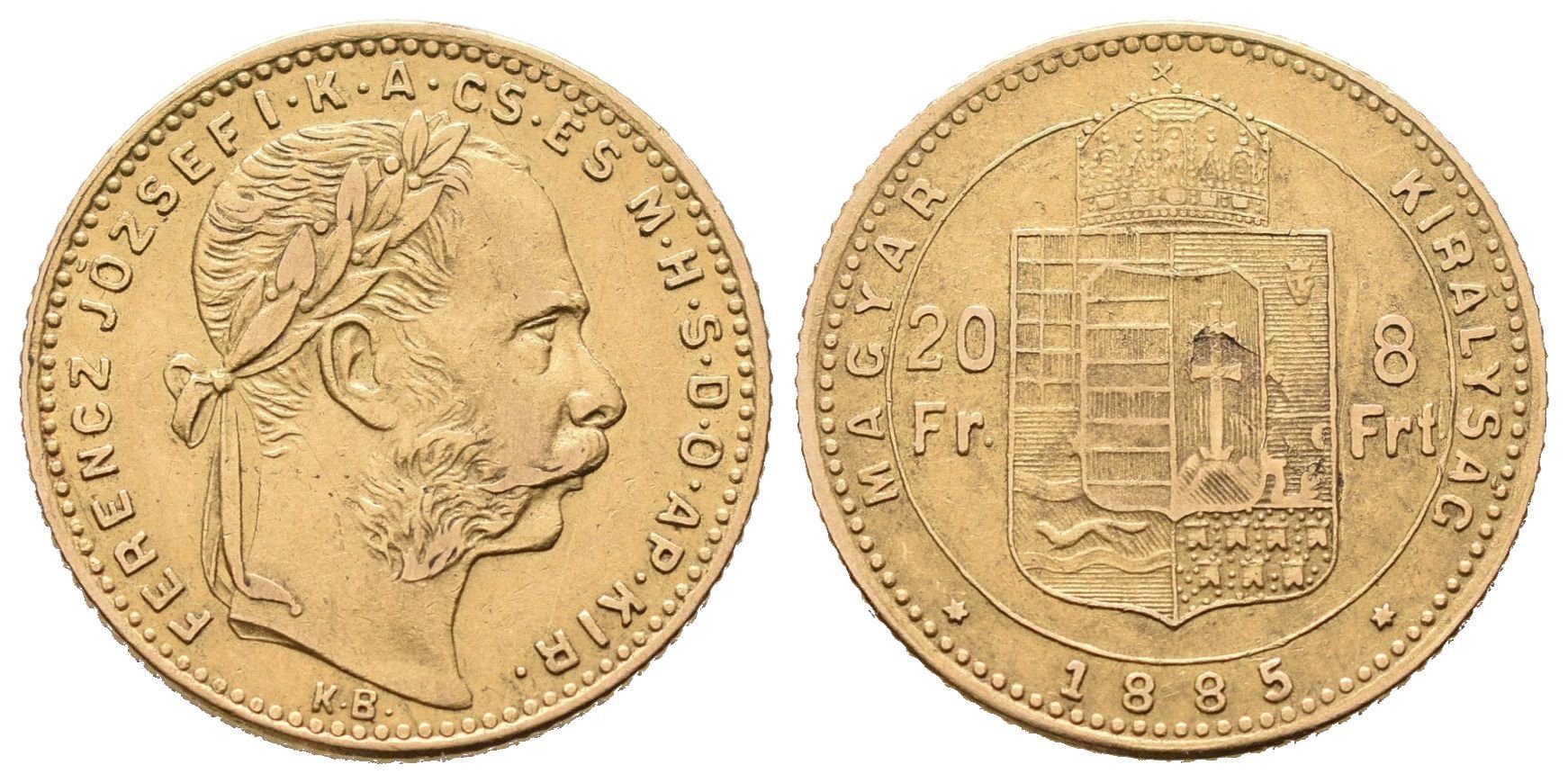 8 Zlatník / 20 Frank 1885 KB