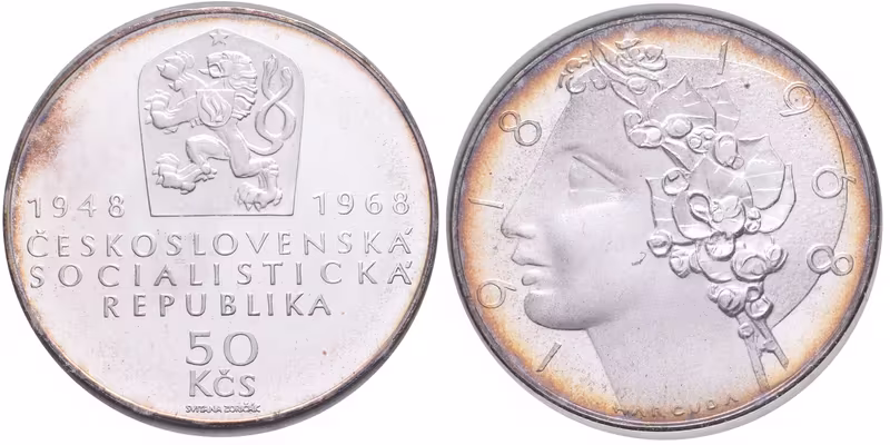 50 Kčs 1968 - 50. výročí Československé republiky, PROOF, vývozní etue