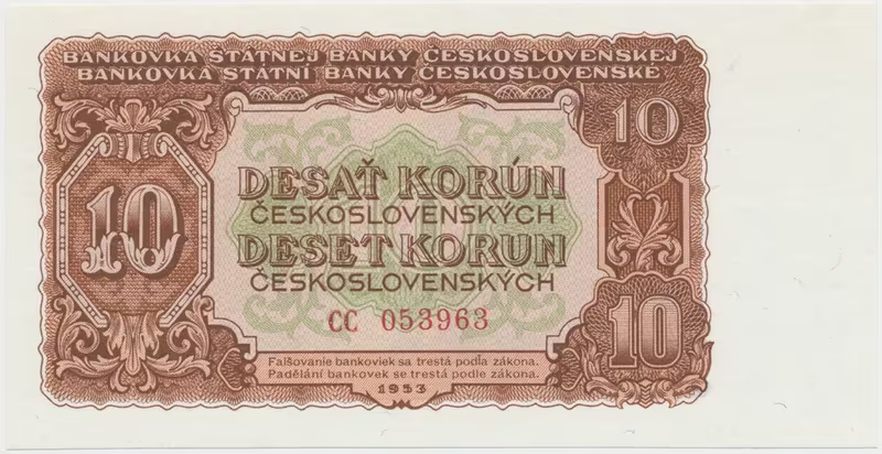 Československo, 10 Koruna 1953, tisk Moskva, série CC, Hej.92a1