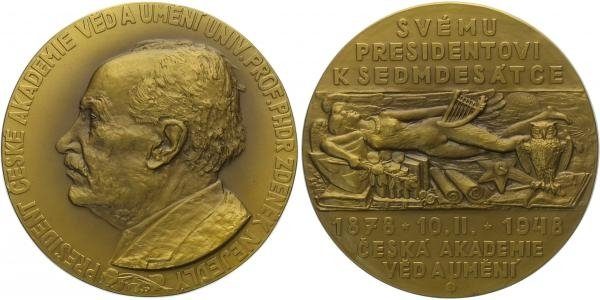 AE Medaile 1948 - Česká akademie věd a umění, etue, Br 70 mm (145 g)