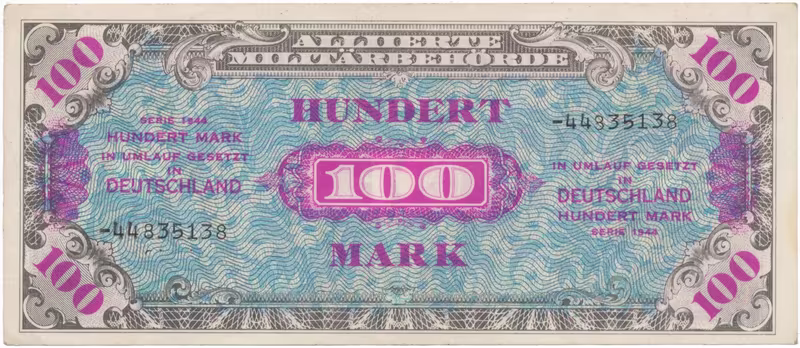 Okupační poukázky Allierte, 100 Mark 1944, tisk SSSR, Hej.AM7d