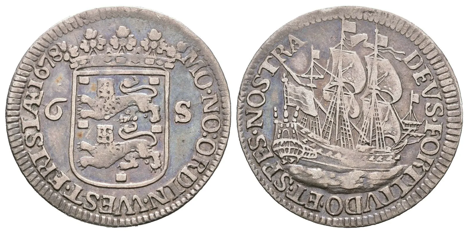 6 Stuivers "Scheepjesschelling" 1678, KM.76, pěkná zachovalost a patina, drobné rysky — 1