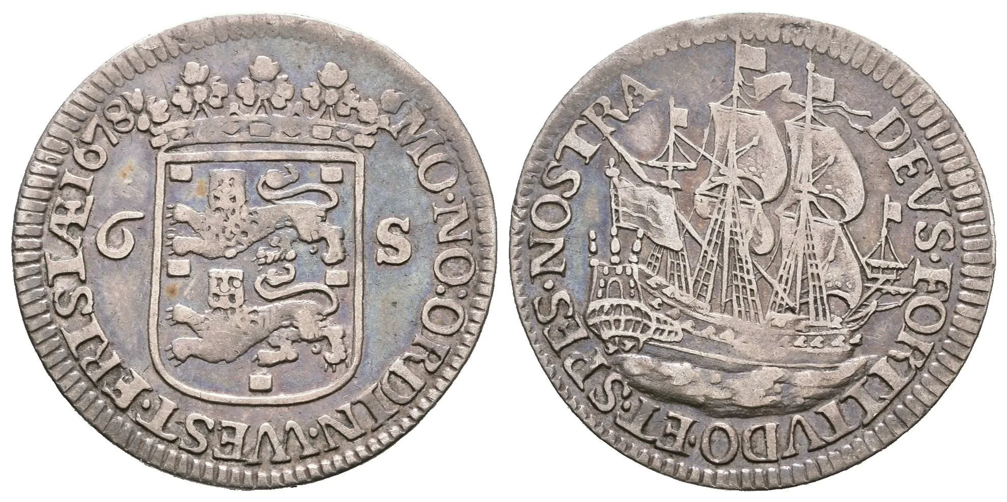 6 Stuivers "Scheepjesschelling" 1678, KM.76, pěkná zachovalost a patina, drobné rysky — 1