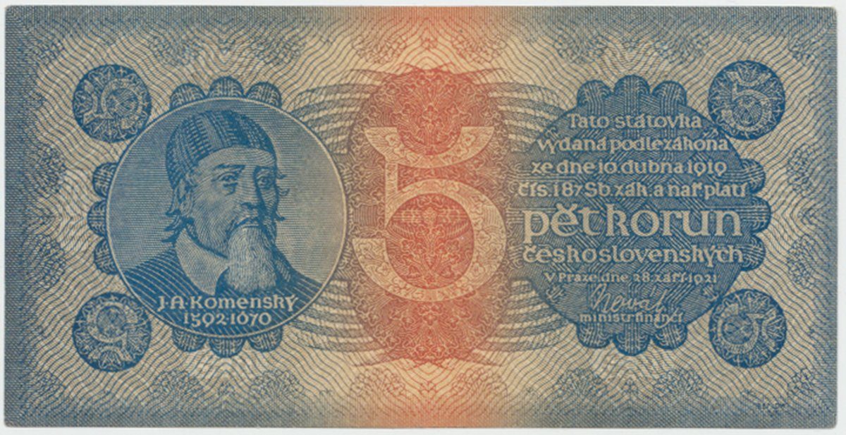 Československo, 5 Koruna 1921, série 6, Hej.18a