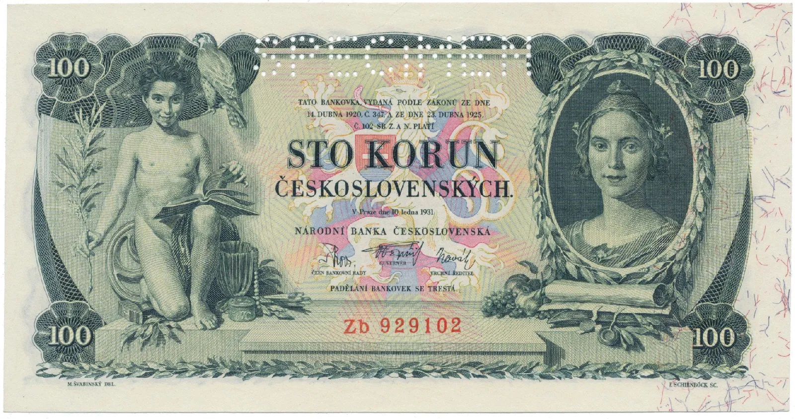 100 Koruna 1931, SPECIMEN, Hej.25b1.S1