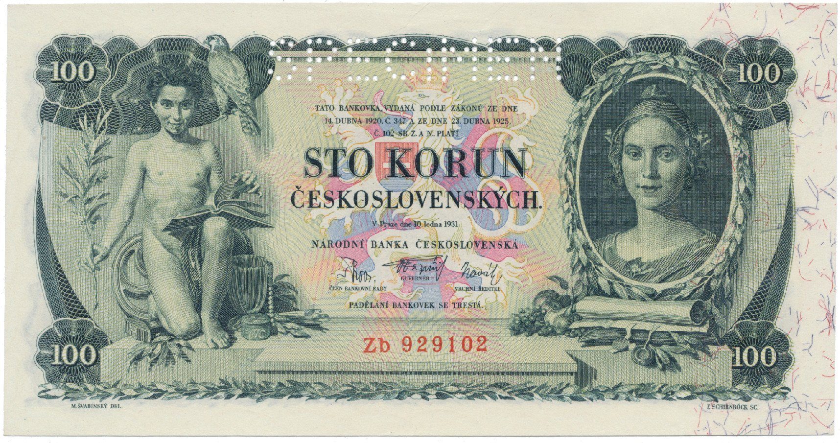 100 Koruna 1931, SPECIMEN, Hej.25b1.S1