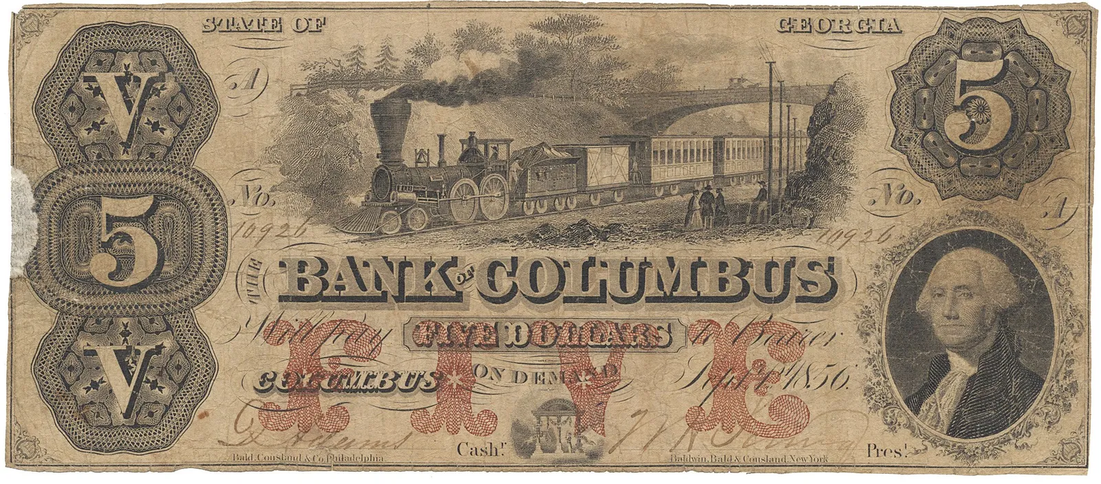 USA, Georgia, Bank of Columbus, 5 Dollars 1. 9. 1856