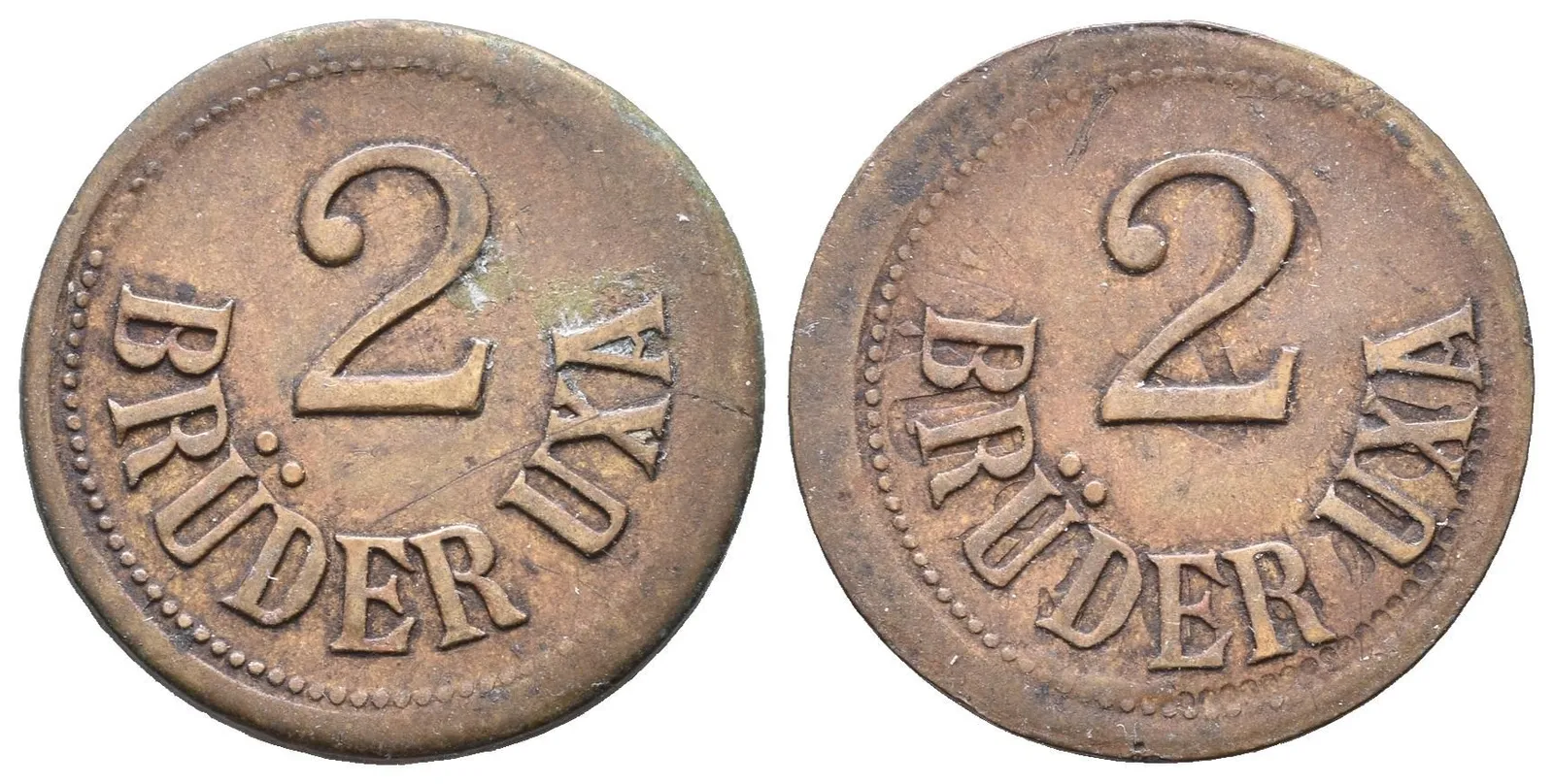 Brno - Slévárna Brüder UXA, známka s hodnotou "2". Ms 21 mm — 1