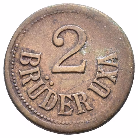 Brno - Slévárna Brüder UXA, známka s hodnotou "2". Ms 21 mm