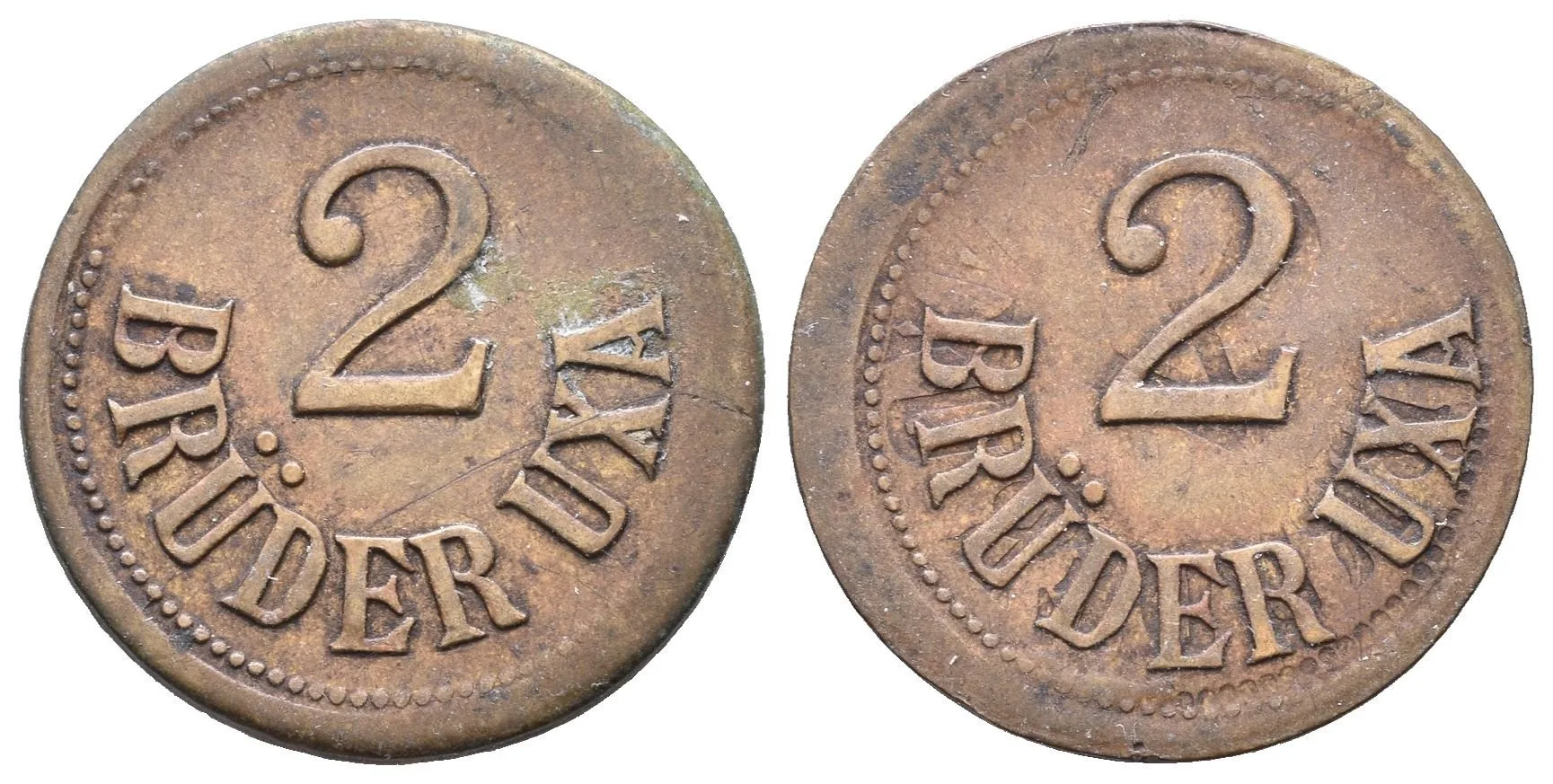 Brno - Slévárna Brüder UXA, známka s hodnotou "2". Ms 21 mm — 1
