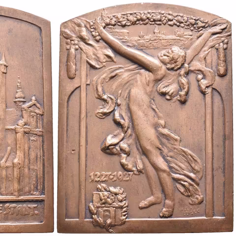 AE Plaketa 1927 (A. Leisek) - 700. výročí založení města. Bronz 70x53 mm