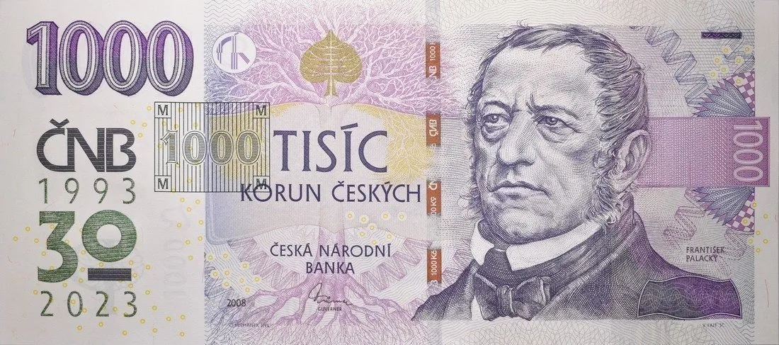 1000 Koruna 2008/2023, série R 88, s pamětním přítiskem 30 let ČNB, 1993-2023