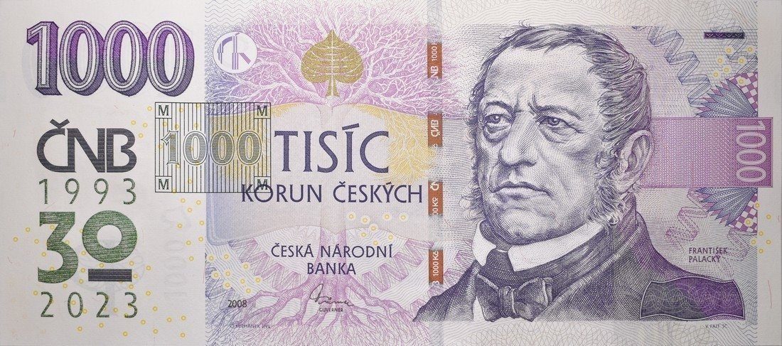 1000 Koruna 2008/2023, série R 88, s pamětním přítiskem 30 let ČNB, 1993-2023