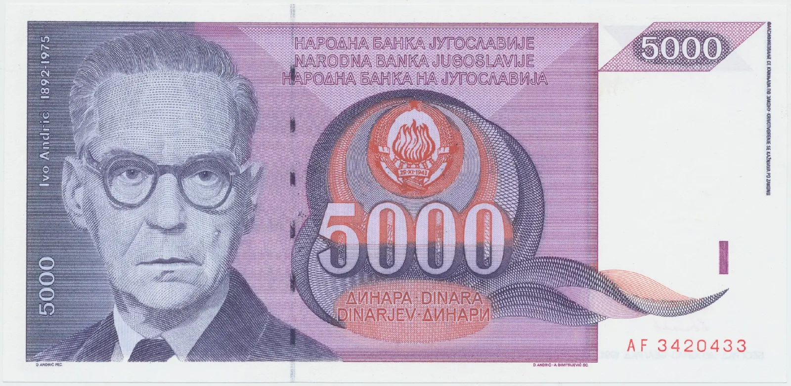 Jugoslávie, 5000 Dinara 1991, P.111