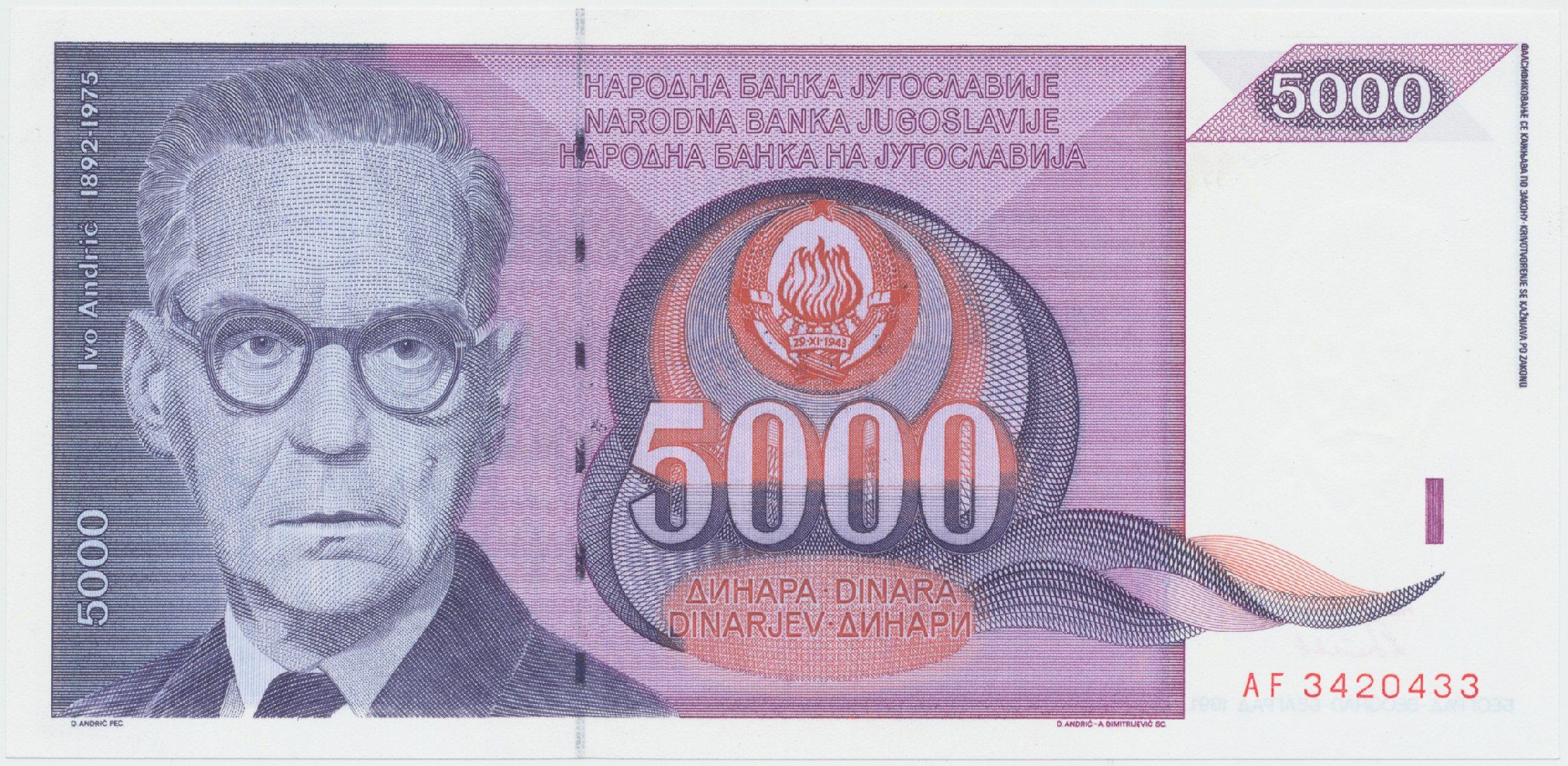 Jugoslávie, 5000 Dinara 1991, P.111