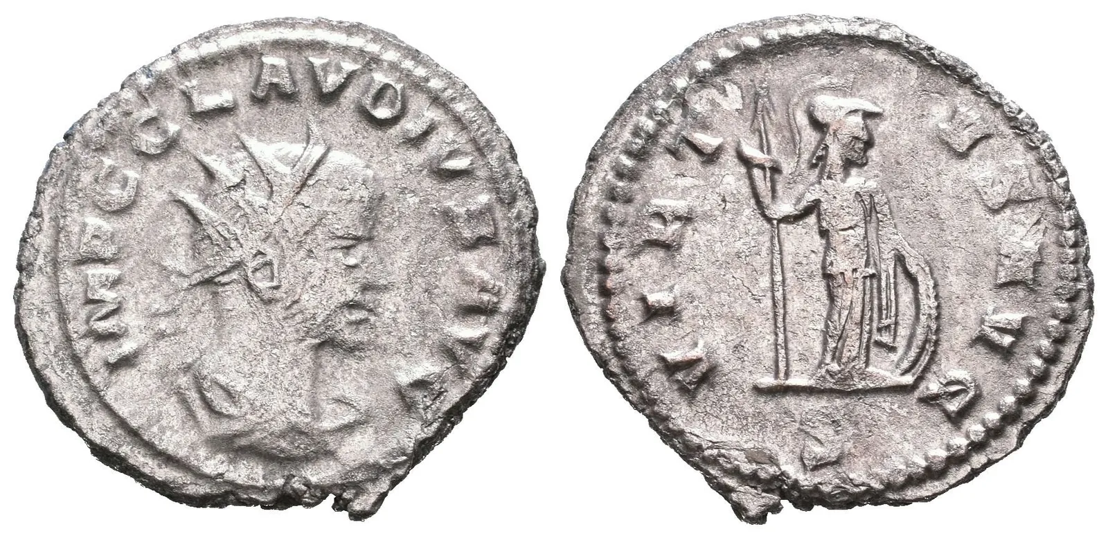 AE Antoninian, Antiochia, Rv: VIRTVS AVG, stojící Mars zleva drží oštěp, přidržuje — 1