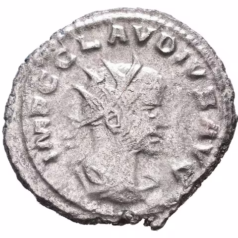 AE Antoninian, Antiochia, Rv: VIRTVS AVG, stojící Mars zleva drží oštěp, přidržuje