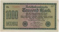 Německo, 1000 Mark 1922, vod. Wellen, vzácné 5-místné číslo, Ro.75p