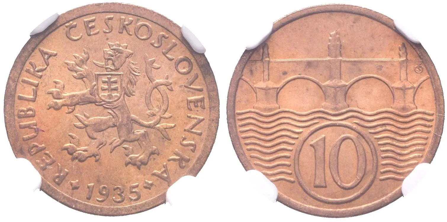 10 Haléř 1935, NGC MS 65 RB