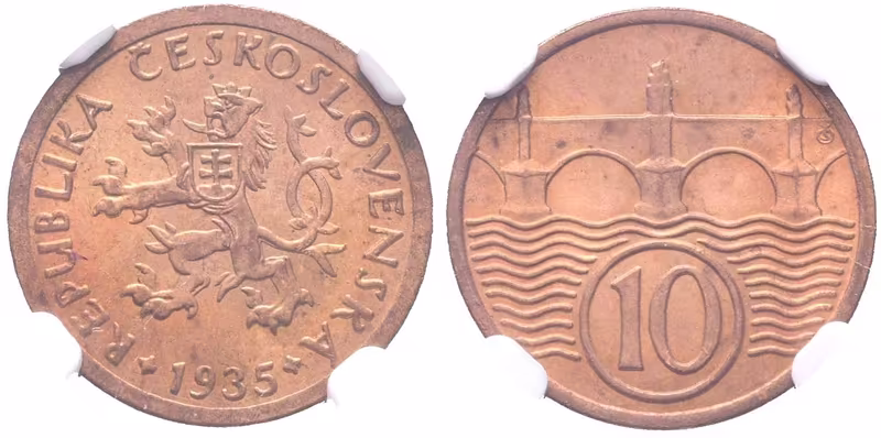 10 Haléř 1935, NGC MS 65 RB