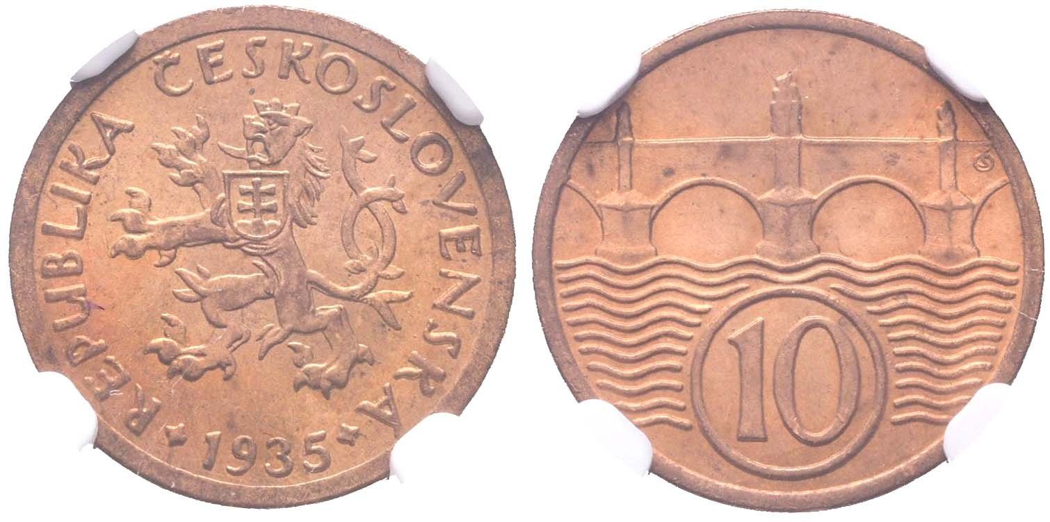 10 Haléř 1935, NGC MS 65 RB