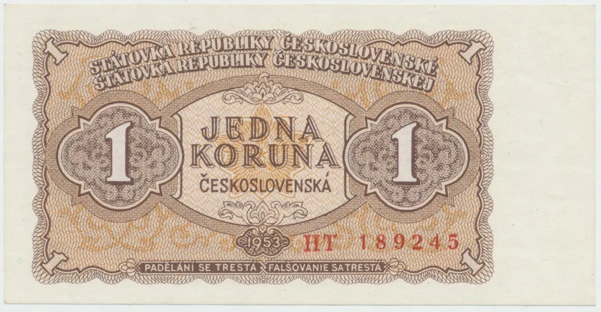 Československo, 1 Koruna 1953, tisk Praha, série HT, Hej.89b1