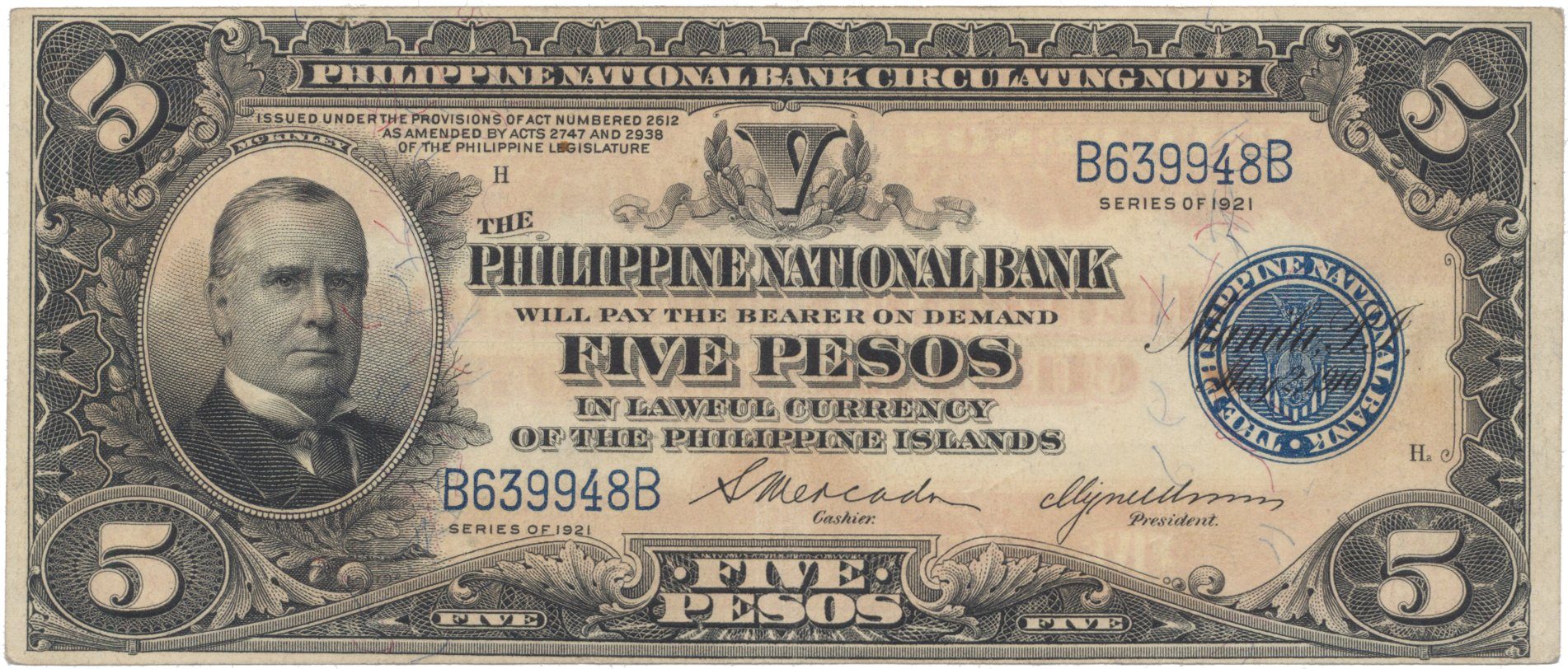 Filipíny, 5 Pesos 1921, P.53