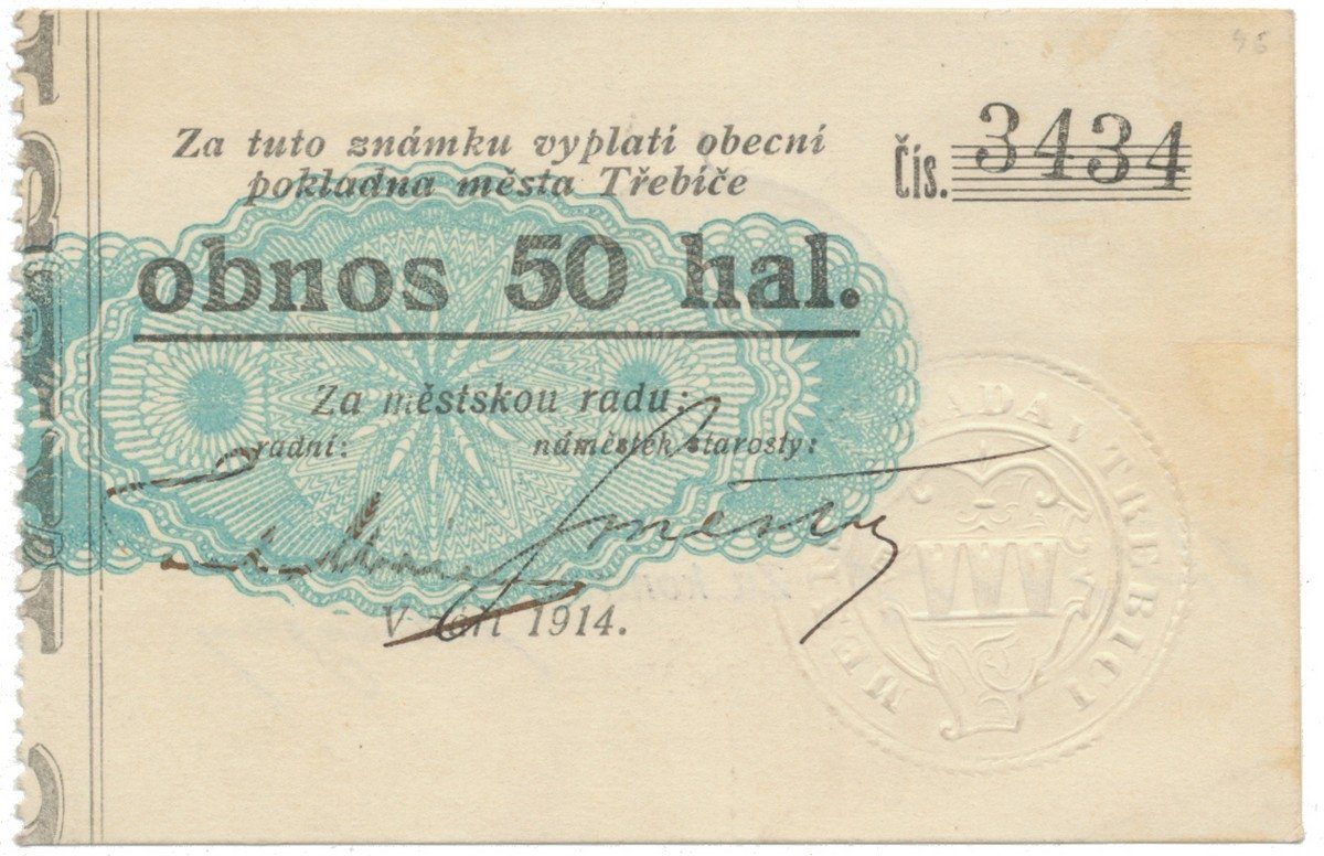 Třebíč - město, 50 hal září 1914, bez série, HH.223.5.8d