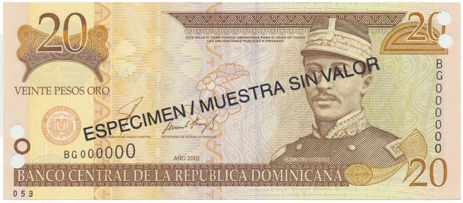 Dominikánská republika, 20 Pesos Oro 2001, P.166s2