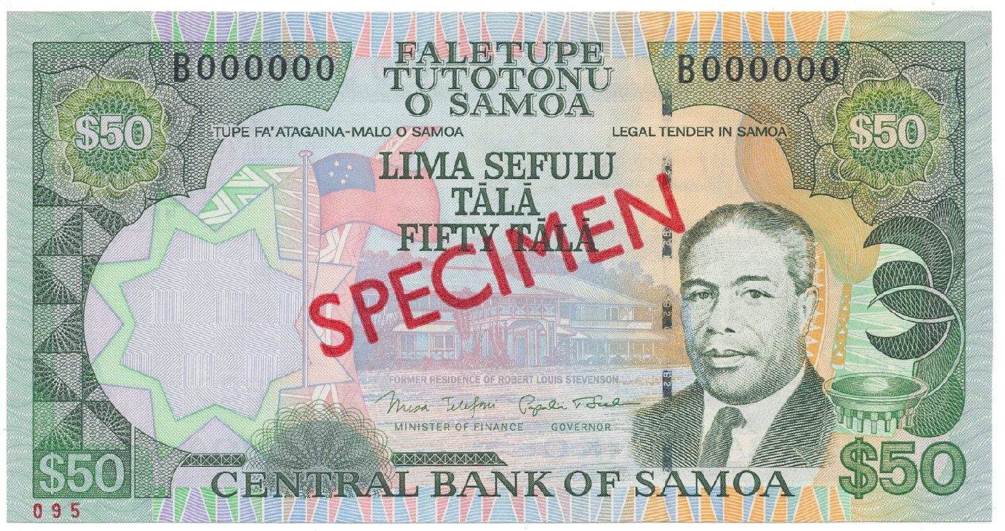 Samoa, 50 Tala (2006), bankovní vzor, B 000000, přetisk SPECIMEN, P.36s