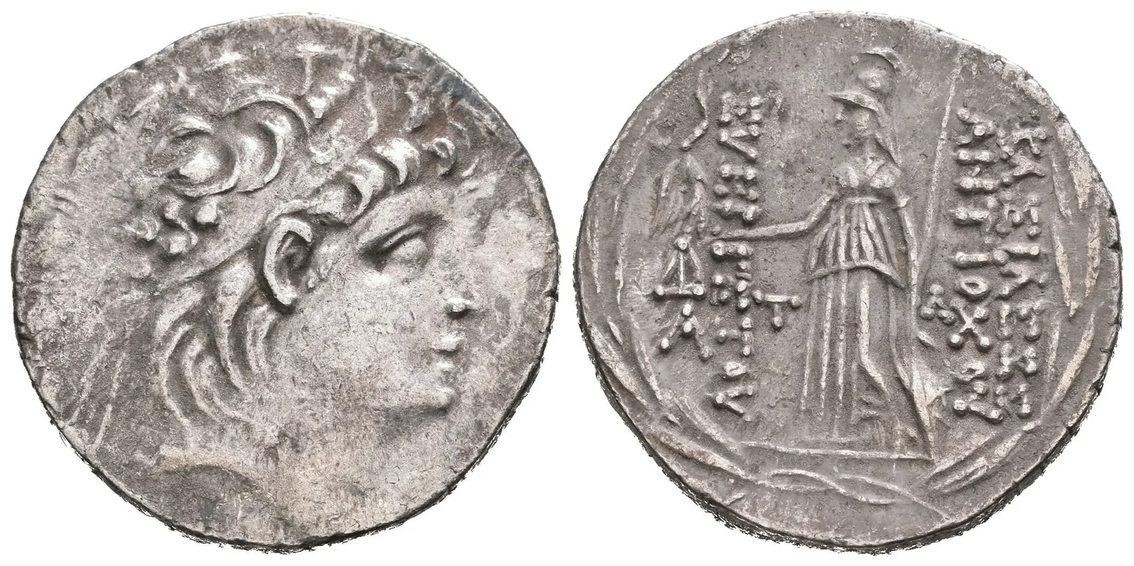 Tetradrachma, Hlava Antiocha s diadémem zprava / Stojící Zeus zprava drží hvězdu — 1