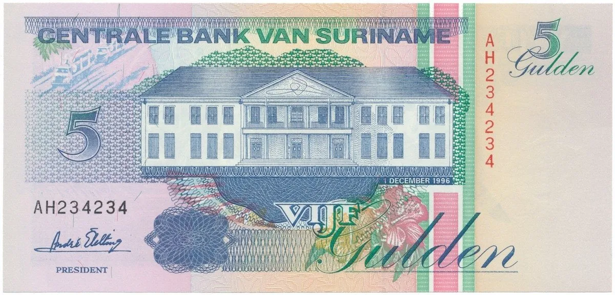 Surinam, 5 Gulden 1995~1998, P.136b