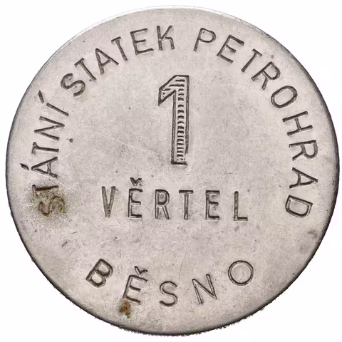 Běsno - Státní statek Petrohrad, známka na 1 věrtel chmele. Fe 34,5 mm