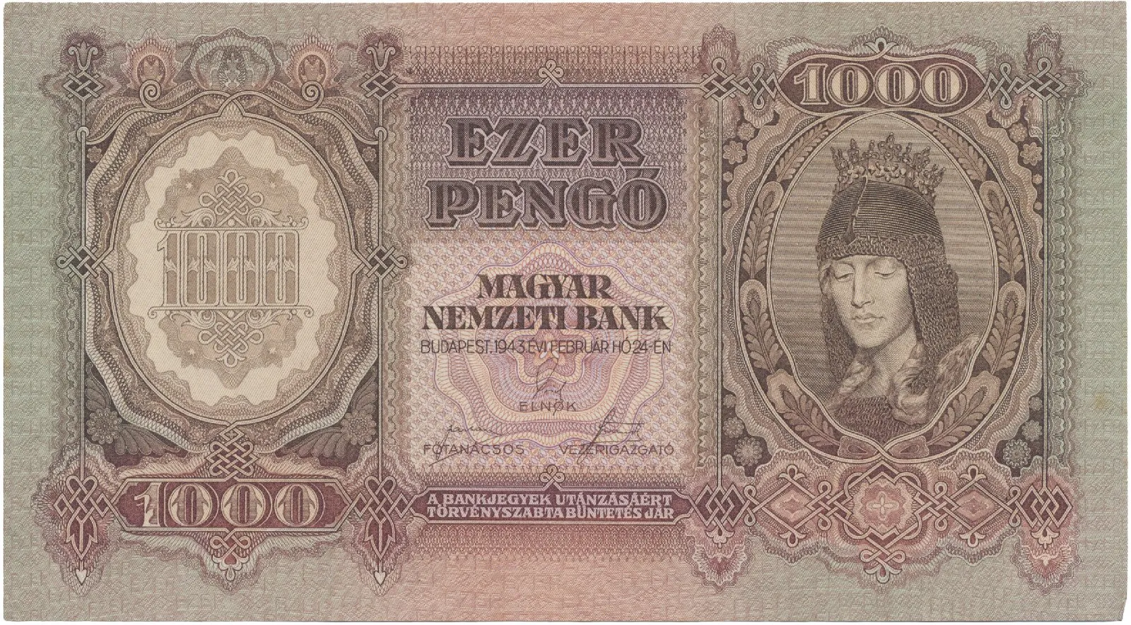 Maďarsko, 1000 Pengö 1943, Hej.H12a