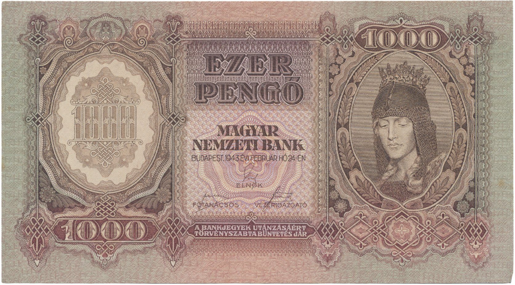 Maďarsko, 1000 Pengö 1943, Hej.H12a