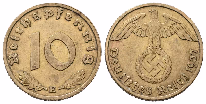 III. říše, 10 Pfennig 1937 E