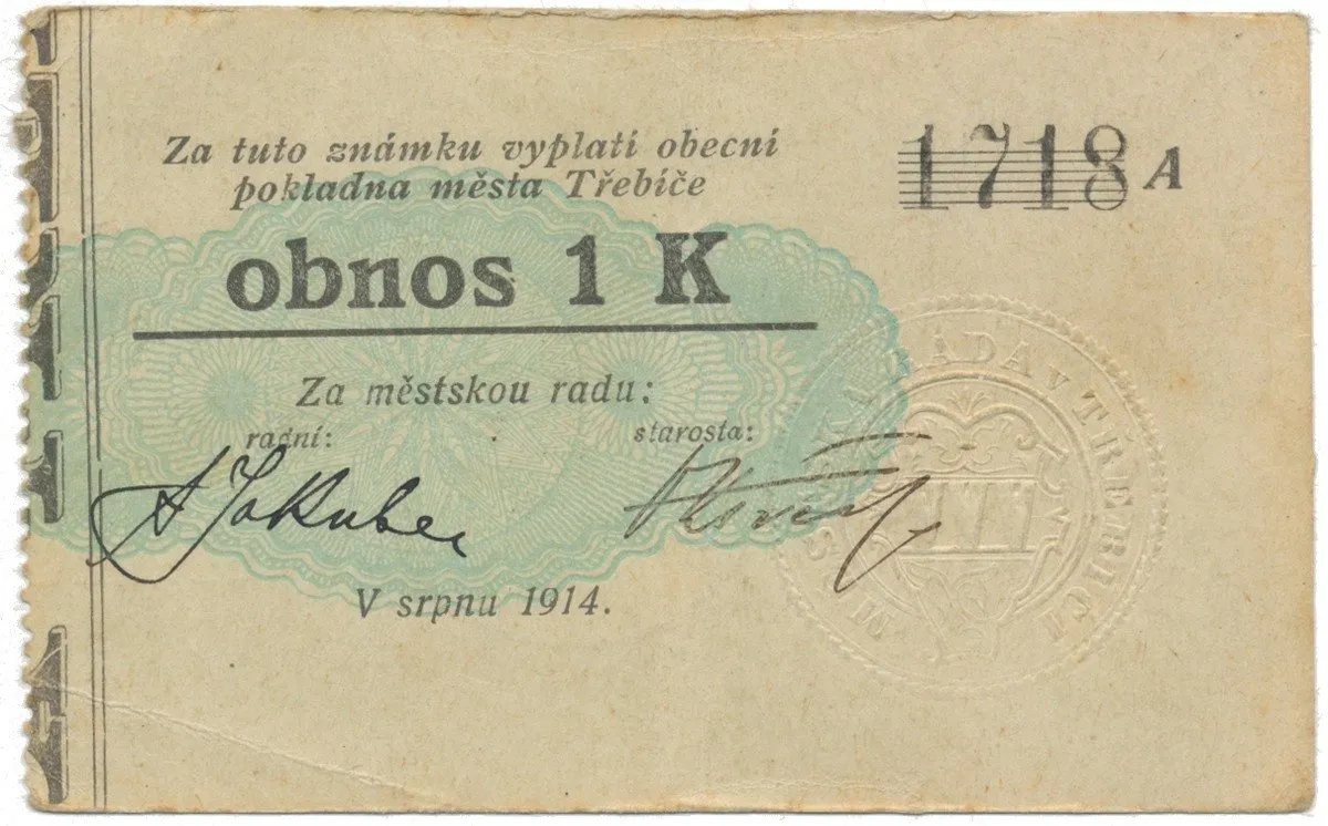 Třebíč - město, 1 K srpen 1914, silnější K, bez "Čís.", HH.223.5.6b2