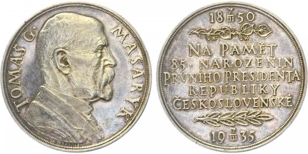Masaryk, AR medaile 1935 - 85. výročí narození T. G. Masaryka, 42 mm, lesklá